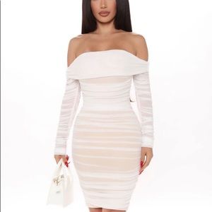 Ready In A Ruched Off Shoulder Midi Dress - White